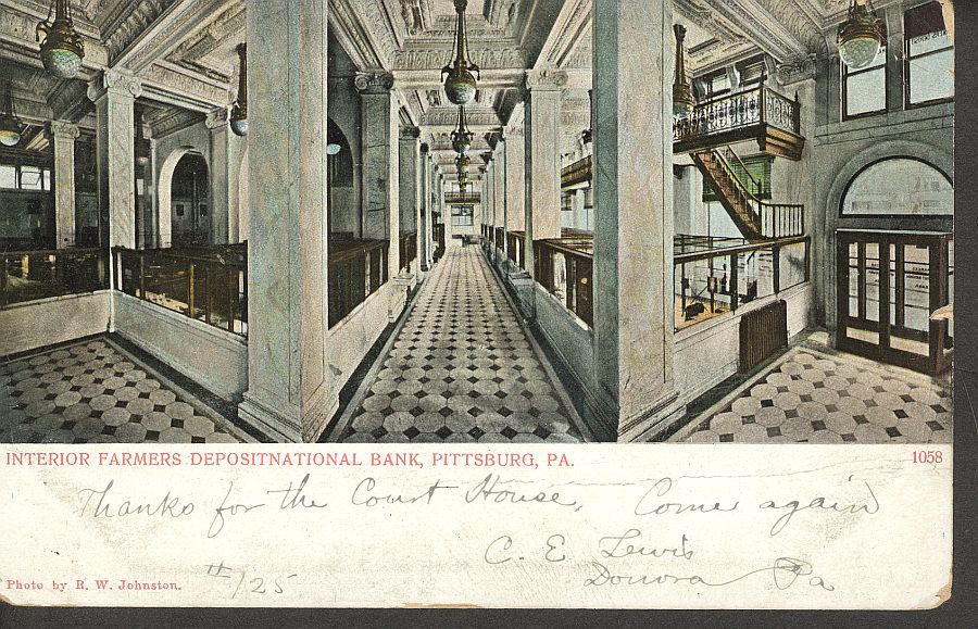 Pittsburgh, PA, Charter #658, Farmers Deposit NB Building Interior Photo Postcard